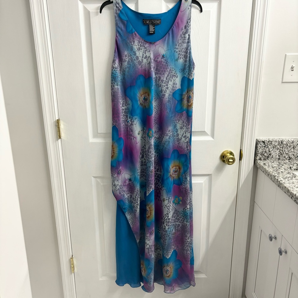 Y2K Asymmetrical Floral Maxi Dress Size 14 A Wild Thyme Fairy Whimsical Colorful